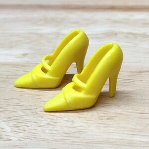 Yellow Barbie Doll High Heels Arched Feet Mary Jane Pointed Toe Pump Shoe Pair